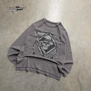 Y2k Affliction Style Grunge Skull Thermal Mens Large Long Sleeve